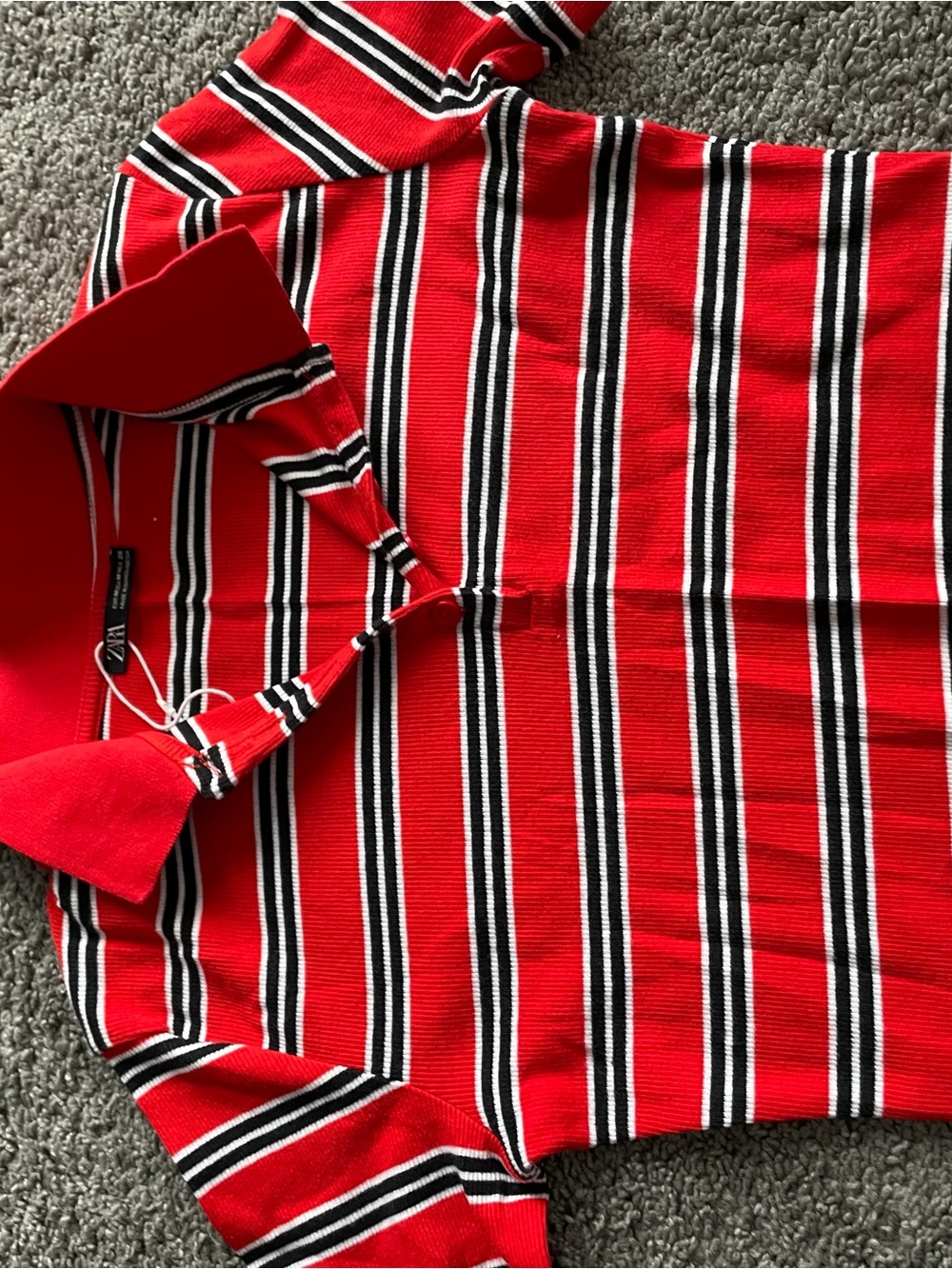 Zara Red, Black & White Striped Polo Shirt